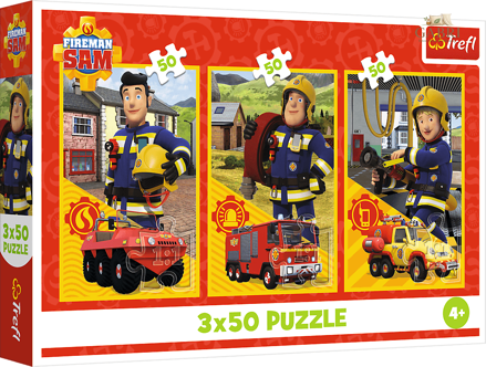 TREFL Puzzle Požárník Sam: Tým z požární stanice 3x50 dílků