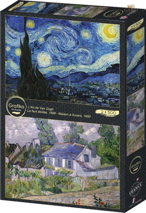 GRAFIKA Puzzle Hvězdná noc a dům Auvers 2x500 dílků