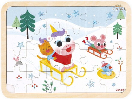 JANOD Dřevěné puzzle s hledáním rozdílů Sáňkování 24 dílků