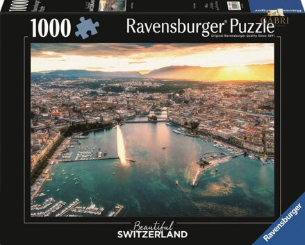RAVENSBURGER Puzzle Západ slunce v srdci Ženevy 1000 dílků