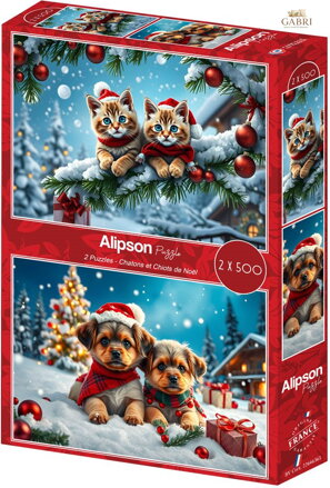 ALIPSON Puzzle Vánoční koťátka a štěňátka 2x500 dílků