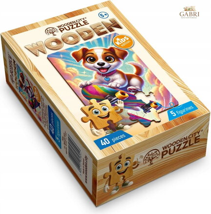 WOODEN CITY Dřevěné puzzle Pejsek na skateboardu 40 dílků