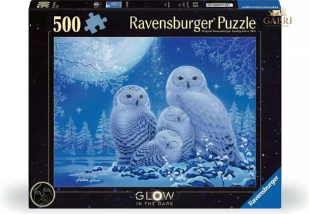 RAVENSBURGER Svítící puzzle Sovy za úsvitu měsíce 500 dílků