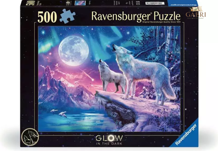 RAVENSBURGER Svítící puzzle Vyjící vlci za soumraku 500 dílků