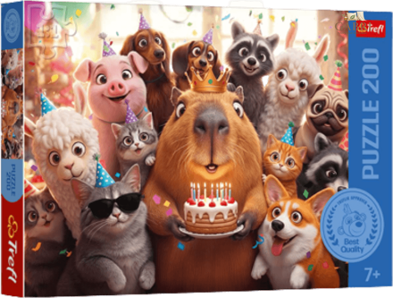 TREFL Puzzle Kapybara a narozeninový dort 200 dílků