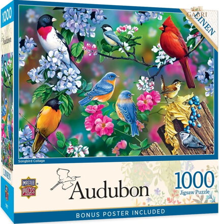 MASTERPIECES Puzzle Audubon: Koláž zpěvných ptáků 1000 dílků