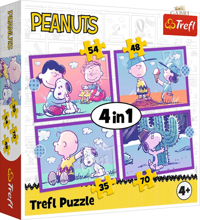 TREFL Puzzle Zábava se Snoopym 4v1 (35,48,54,70 dílků)