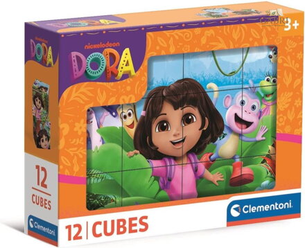 CLEMENTONI Obrázkové kostky Dora průzkumnice, 12 kostek