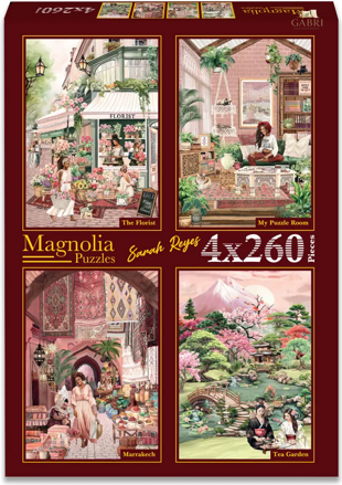 MAGNOLIA Puzzle Květinářství, Můj pokoj, Marrákeš a Čajová zahrada 4x260 dílků