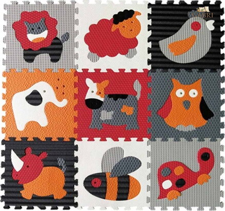 BABY GREAT Pěnové puzzle Zvířata šedá-červená SX (30x30)
