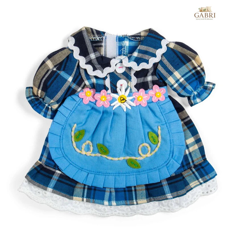 Bigjigs Toys Modré kostkované šaty pro panenku 34 cm