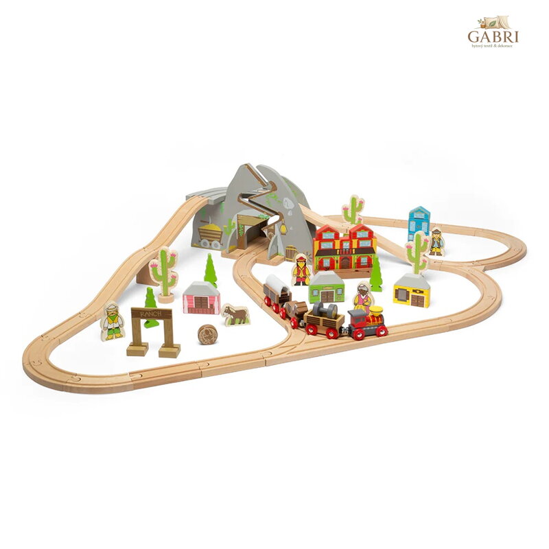 Bigjigs Rail Dřevěná vláčkodráha divoký západ 62 dílů