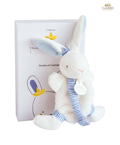 Doudou Dárková sada - Hračka s úchytem na dudlík králíček 15 cm modrý