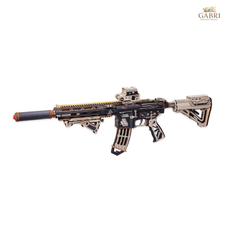 RoboTime 3D dřevěná skládačka Puška na vystřelování gumiček M416 Carbine