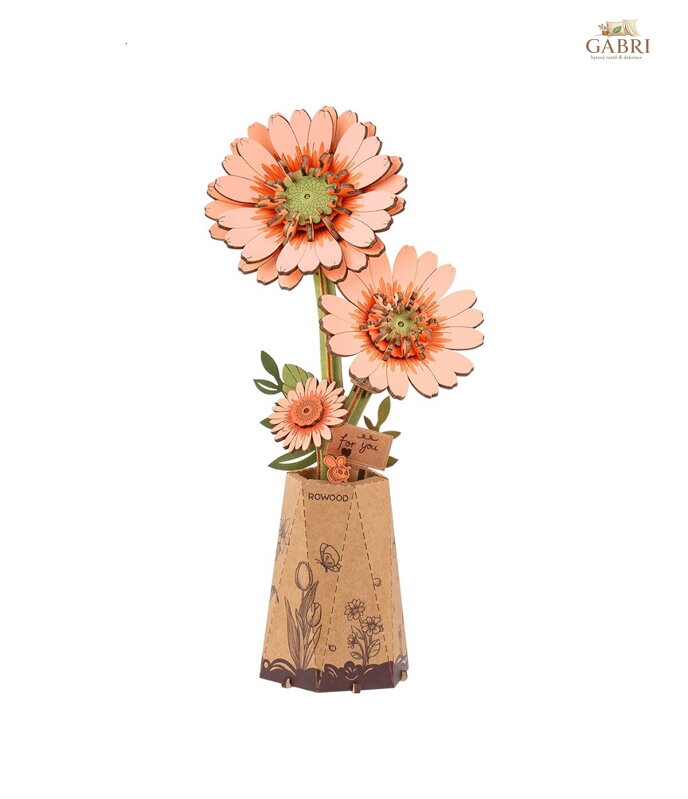 RoboTime 3D dřevěná skládačka Oranžová gerbera