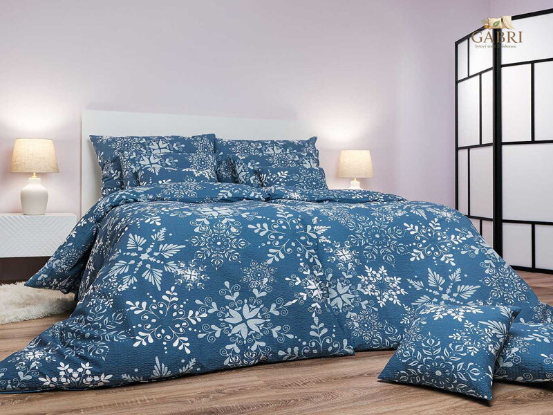 Povlečení krep Snowflakes šedomodré 240x220, 2x70x90 cm II.jakost