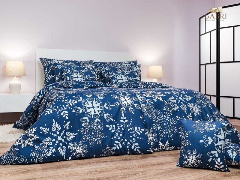 Dadka Povlečení bavlna Snowflakes tmavě modré 140x200, 70x90 cm
