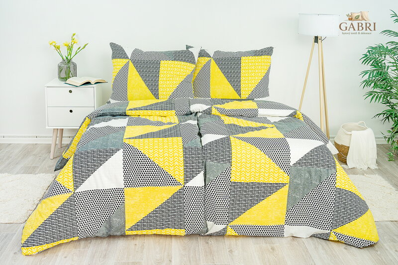 Ložní povlečení bavlněné Stanex geometrie žlutá (LS267), 140 x 220 + 90 x 70, Zip
