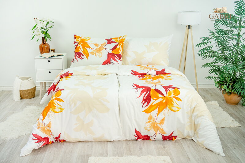 Ložní povlečení bavlněné Stanex Nela oranžová (LS234), 140 x 220 + 90 x 70, Knoflíkové