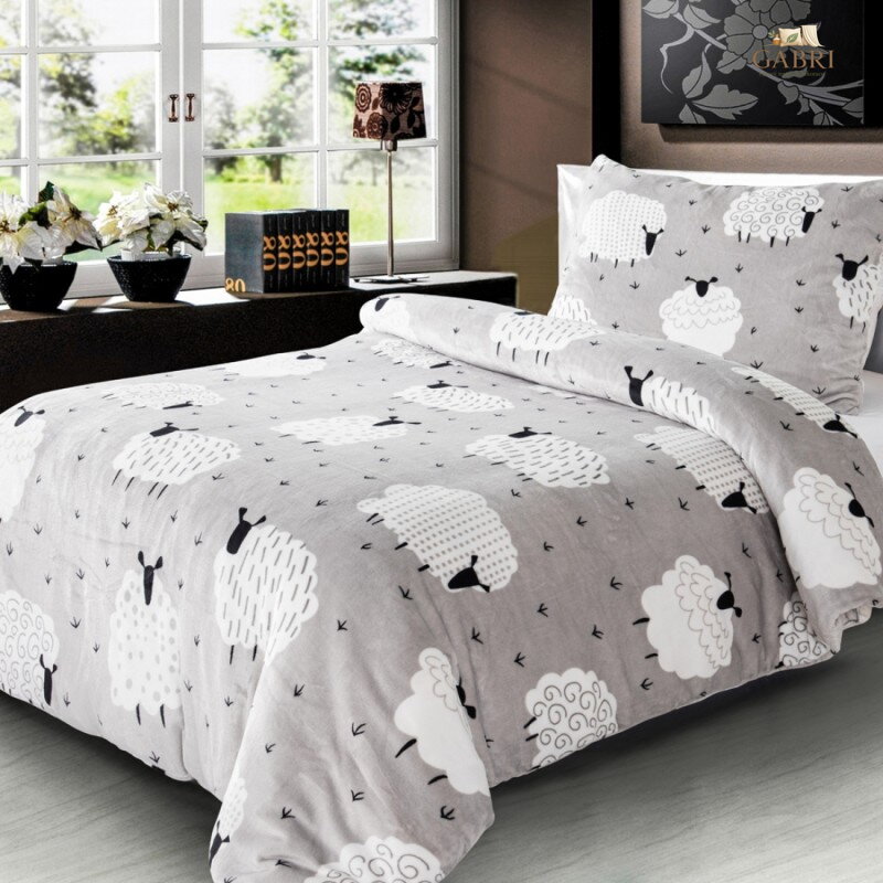 Ložní povlečení mikroflanel Ovečky, 140 x 200 + 90 x 70, Zip