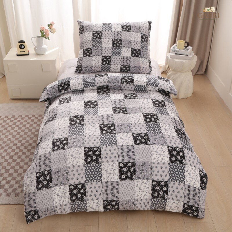 Ložní povlečení mikroflanel Patchwork šedý, 140 x 200 + 90 x 70, Zip
