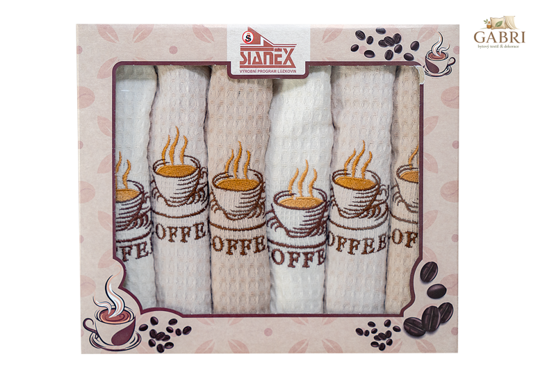 Coffee dárkový set Stanex - vaflové utěrky 6ks 50 x 70 cm