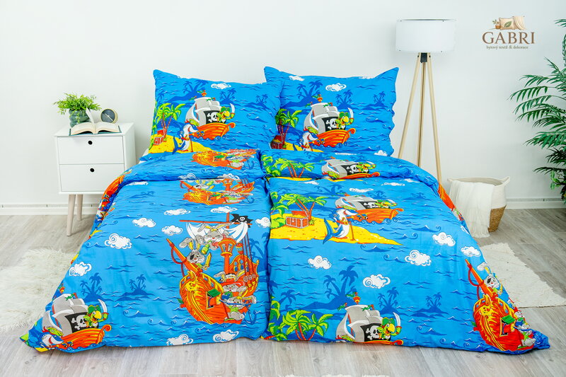 Dětské ložní povlečení bavlněné Stanex piráti (LS336), 140 x 200 + 90 x 70, knoflíkové
