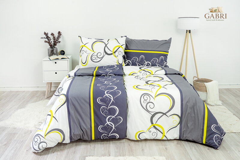 Ložní povlečení bavlněné Stanex srdce zelená (LS230), 140 x 200 + 90 x 70, Knoflíkové