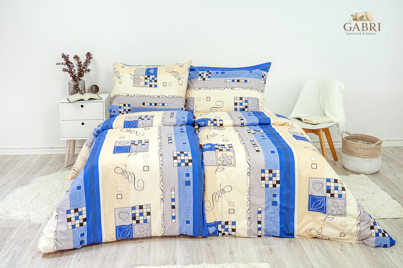 Ložní povlečení bavlněné Stanex tetris modrý (LS63), 140 x 200 + 90 x 70, Knoflíkové
