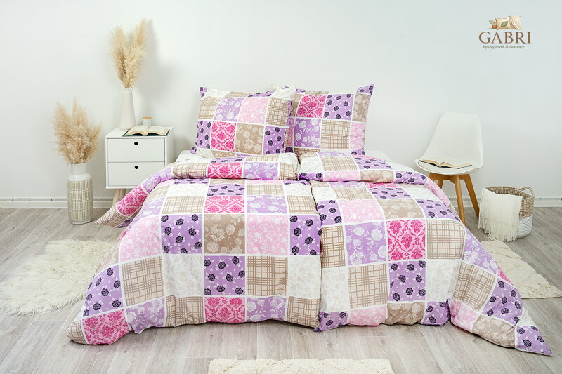 Ložní povlečení bavlněné Stanex pečvork růžový (LS237), 140 x 200 + 90 x 70, Knoflíkové