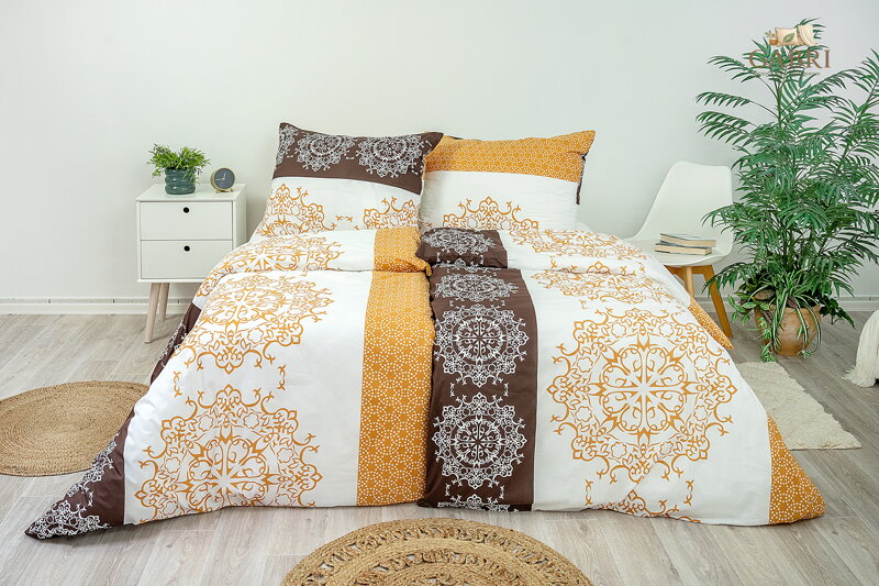 Ložní povlečení krepové Stanex mandaly hnědé (LS238), 140 x 200 + 90 x 70, Knoflíkové