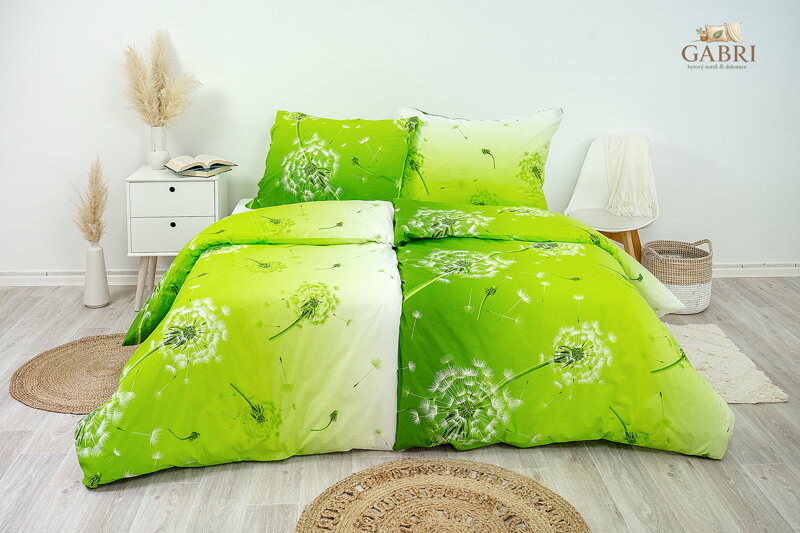 Ložní povlečení krepové Stanex pampeliška zelená (LS295), 140 x 200 + 90 x 70, Knoflíkové