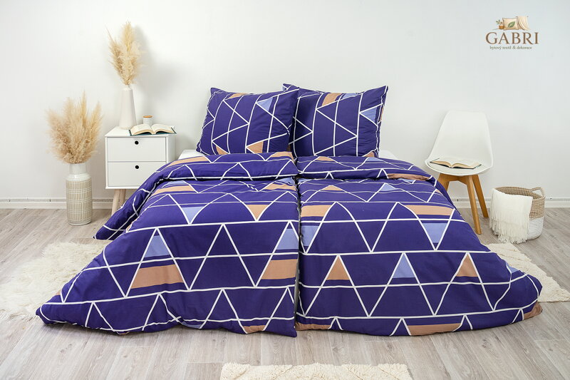 Ložní povlečení bavlněné Stanex pyramidy fialové (LS298), 140 x 200 + 90 x 70, Knoflíkové