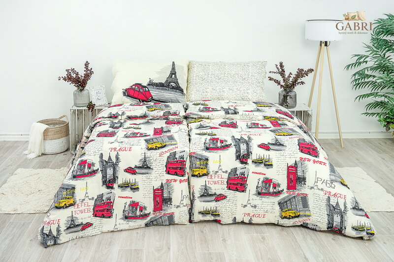 Ložní povlečení bavlněné Stanex City (LS150), 140 x 200 + 90 x 70, Knoflíkové