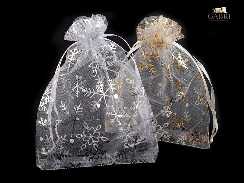 Vánoční dárkový pytlík vločky 13x18 cm organza