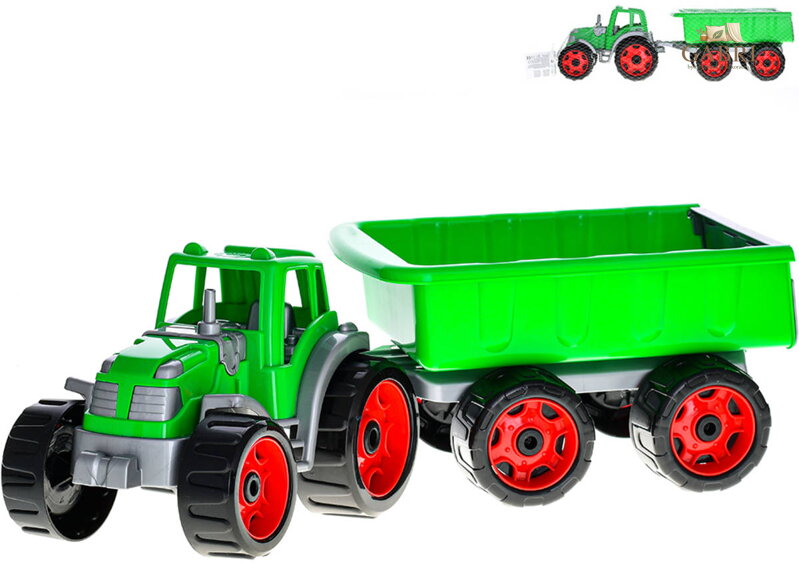 Traktor zelený set se sklápěcím přívěsem 54cm plast v síťce