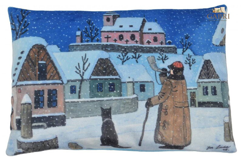 MORAVSKÁ ÚSTŘEDNA Polštář Josef Lada Půlnoc 45x30cm mikrovelur