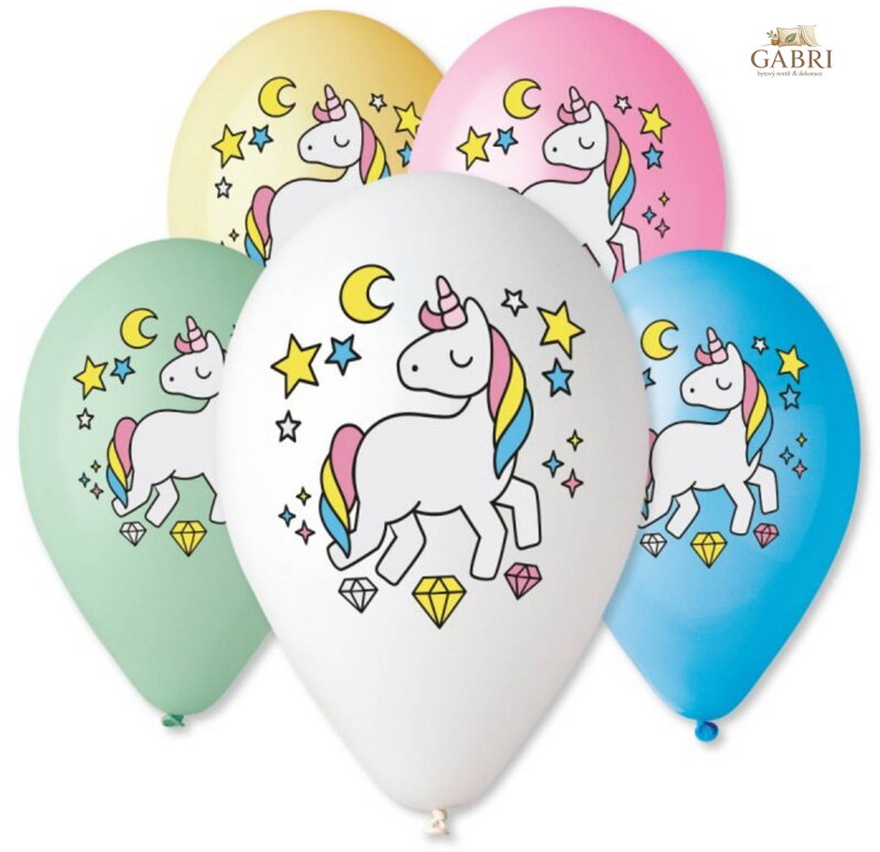 GEMAR Balónek nafukovací 32cm Pastelový potisk UNICORN A 5 barev 1ks