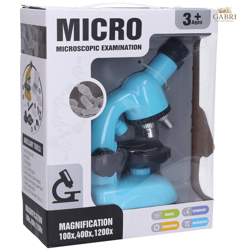 Mikroskop dětský modrý s držákem na mobil Zvětšení 100x/400x/1200x
