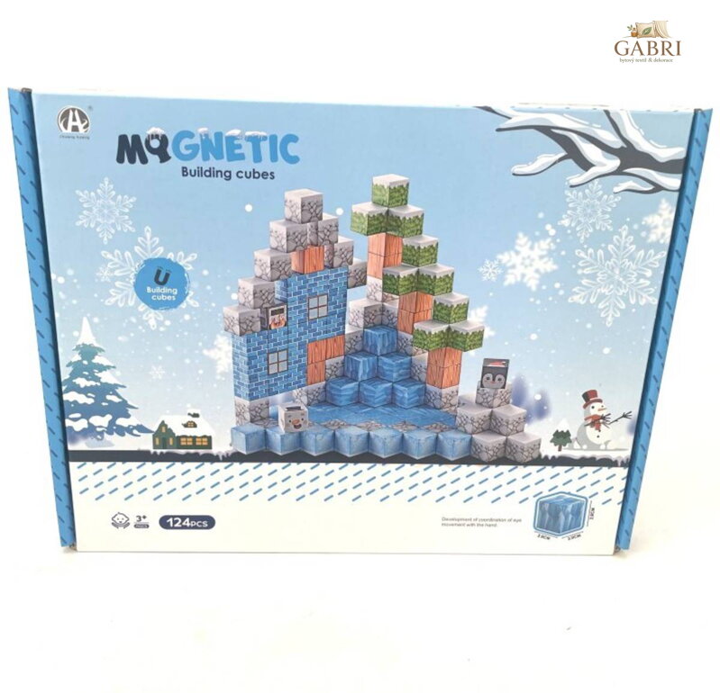 Stavebnice Magnetic 124 dílků magnetické kostky Zima v krabici