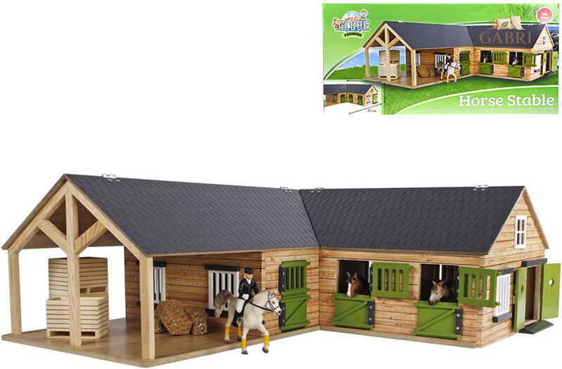 KIDS GLOBE Stáje pro koně 1:24 se 3 boxy DŘEVĚNÁ STAVEBNICE