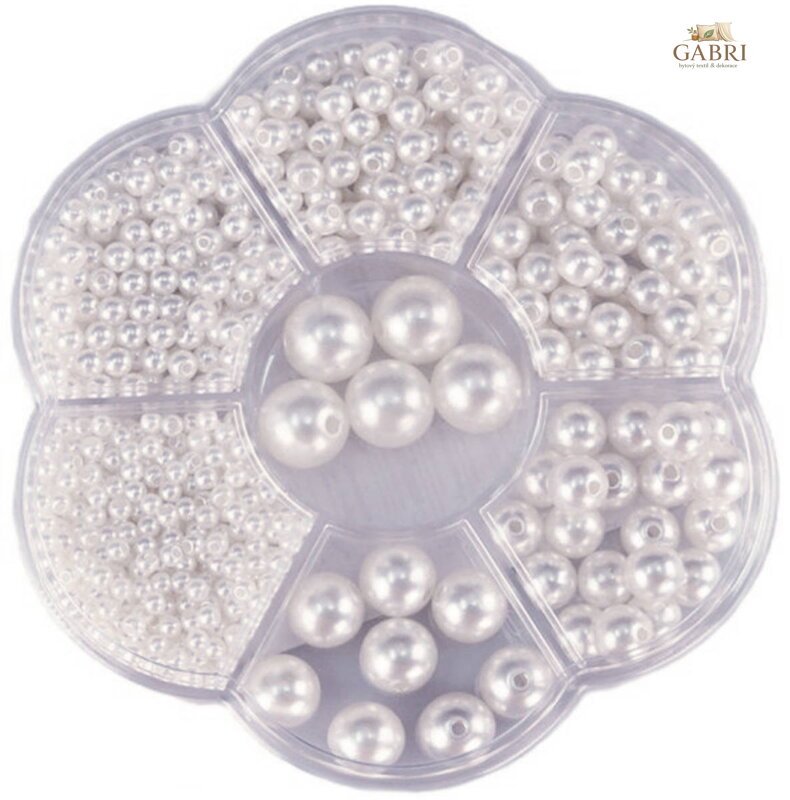 Korálky navlékací metalické bílé set 1150ks 3-12mm v plastovém boxu