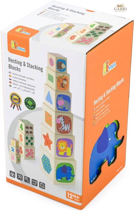 VIGA DŘEVO Věž baby skládací kostky naučné 6ks *DŘEVĚNÉ HRAČKY*