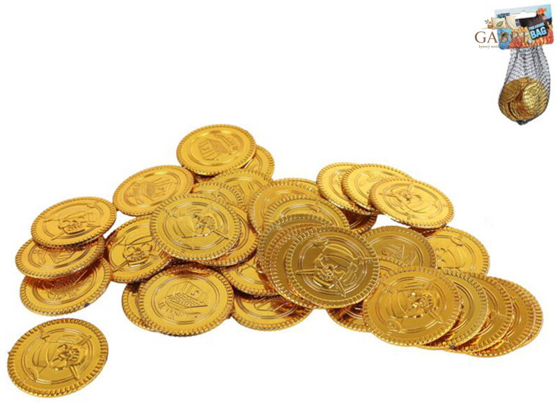 Mince dětské zlaté plastové pirátské peníze set 40ks v síťce