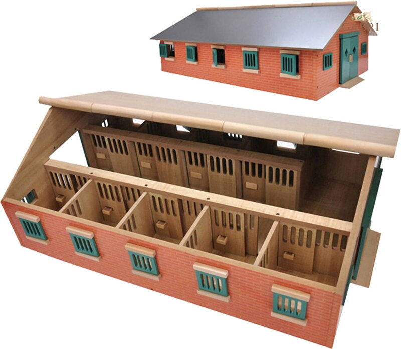 KIDS GLOBE Stáje pro koně 1:24 se 7 boxy DŘEVĚNÁ STAVEBNICE