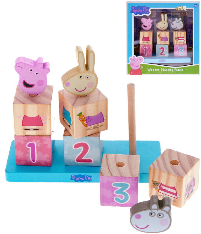DŘEVO Kostky baby navlékací Peppa Pig 9 dílků *DŘEVĚNÉ HRAČKY*