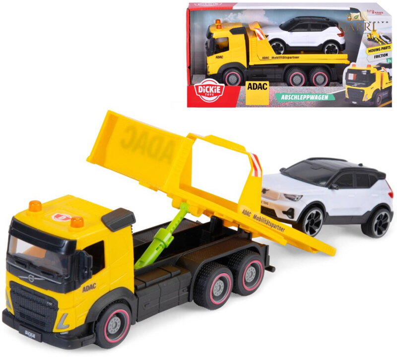 DICKIE Set odtahový vůz Volvo FM na setrvačník + auto Volvo EX40