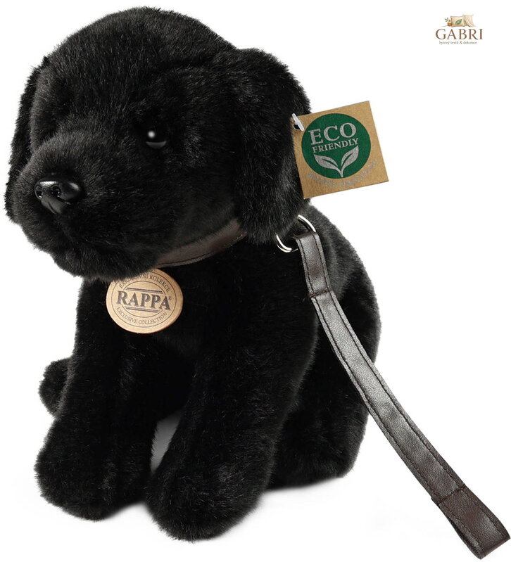 PLYŠ Pes labrador černý 25cm s vodítkem Eco-Friendly *PLYŠOVÉ HRAČKY*