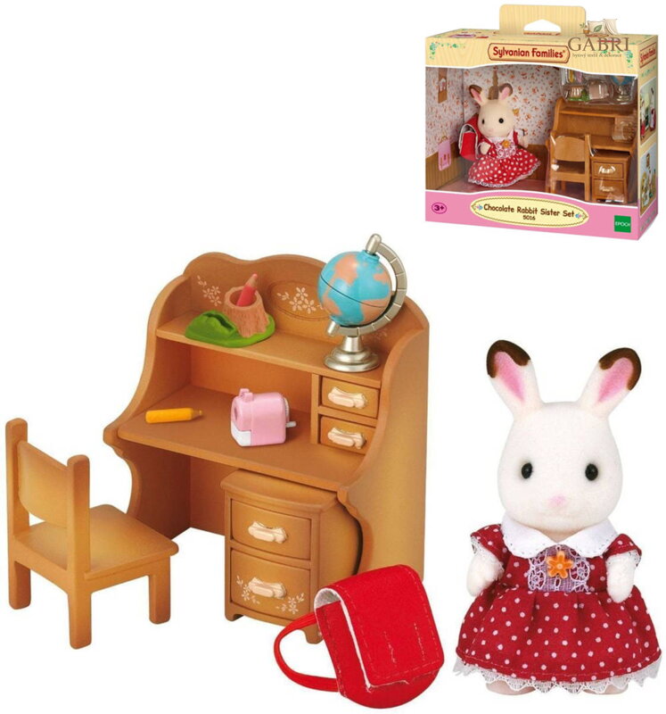 Sylvanian Families nábytek Chocolate králíků sestra + psací stůl s doplňky