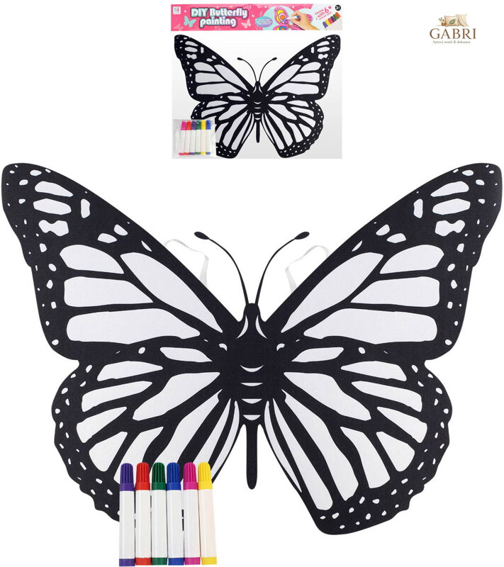 Křídla motýlí na gumičku na záda kreativní set s 6 fixy k vybarvení